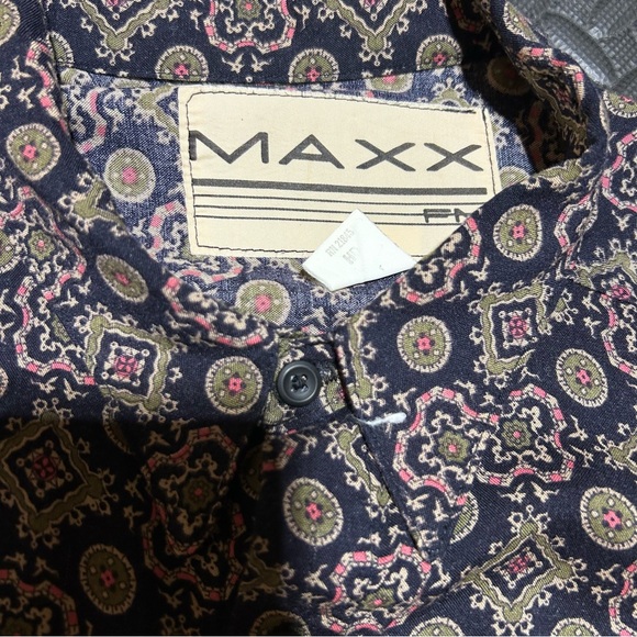 Vintage MAXX FM Shirt Mens Size Large Geometric Abstract Print Rayon Top 90s USA - Picture 3 of 10